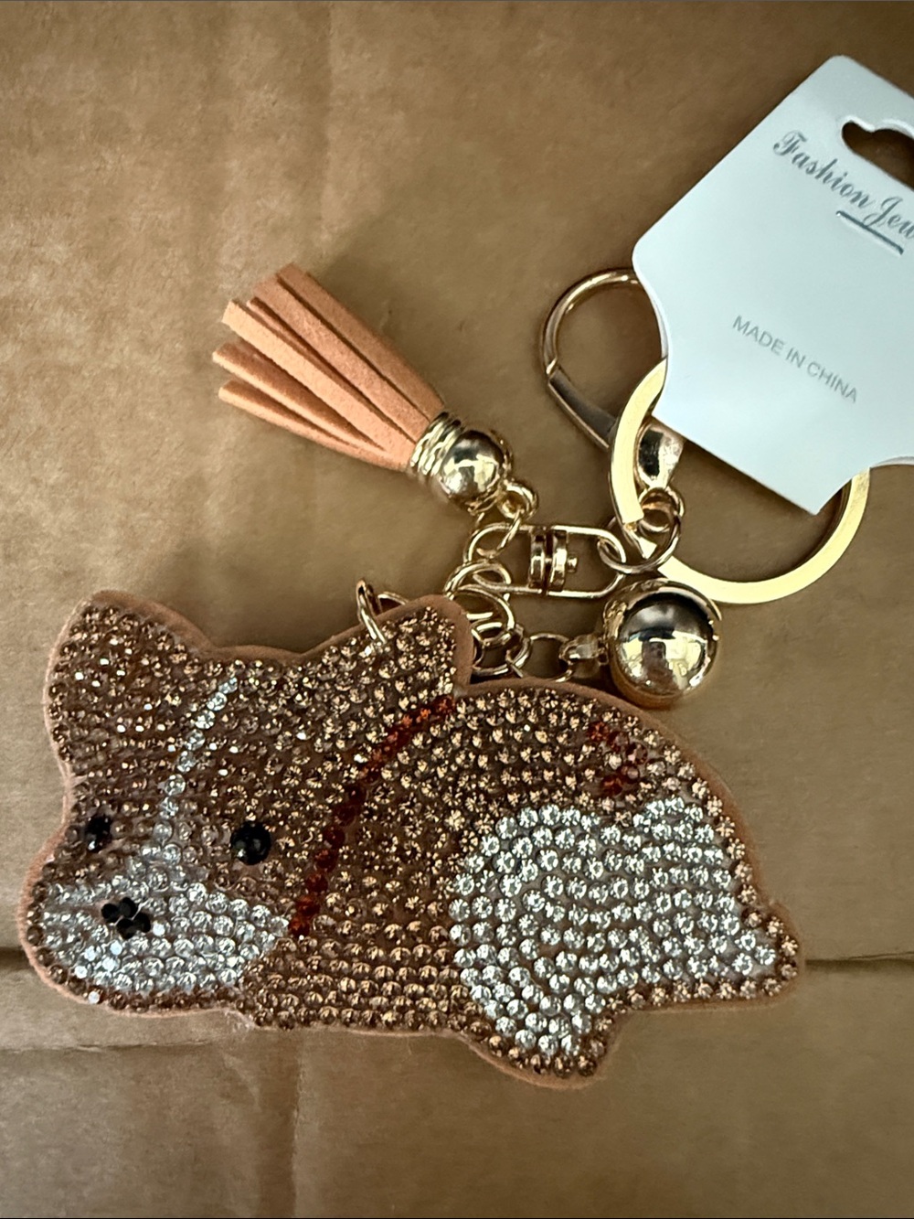 Sparkling Puppy Crystal Tassel Keychain NWT